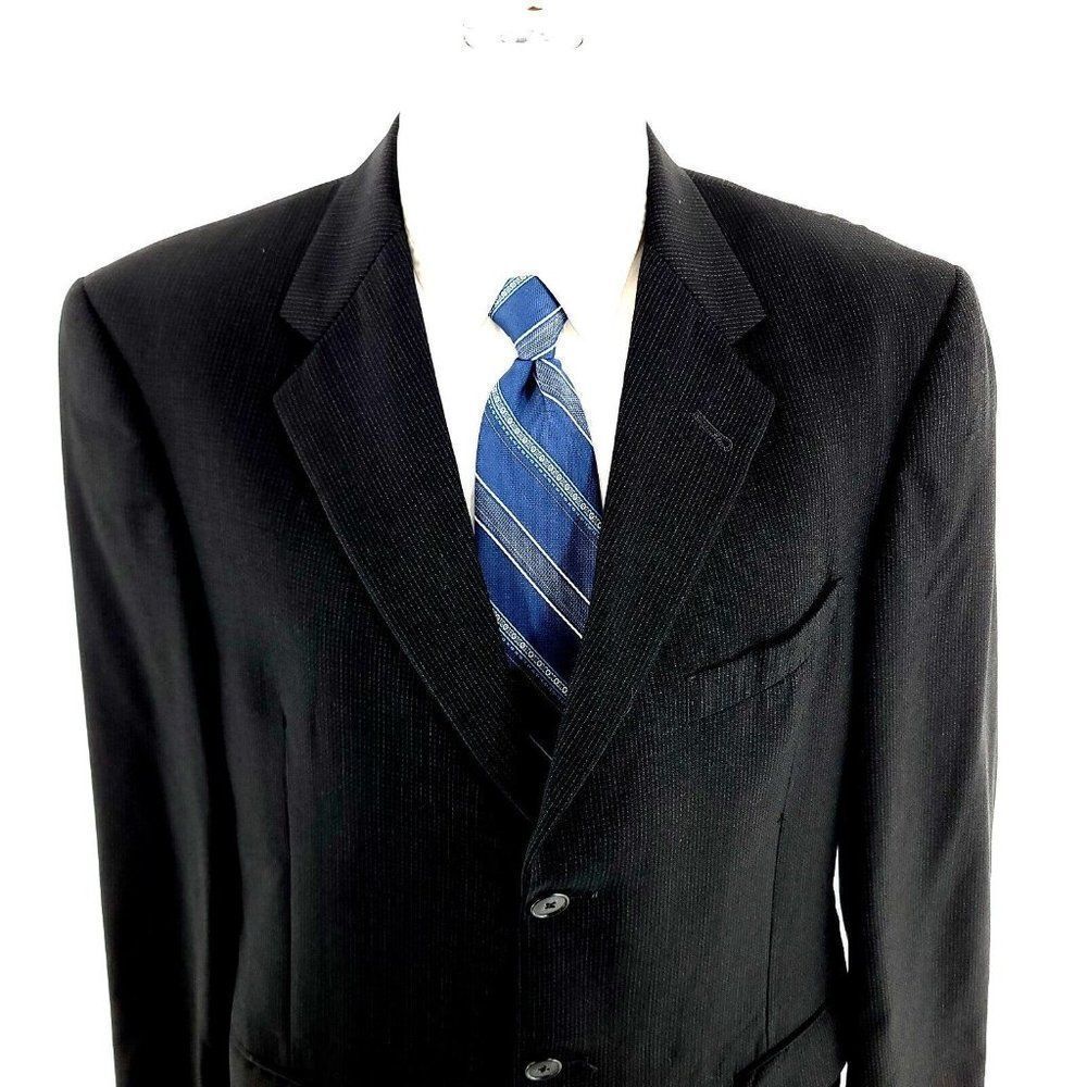 Hart Schaffner Marx Wool 3 Button Suit Jacket 42R Black Striped‎